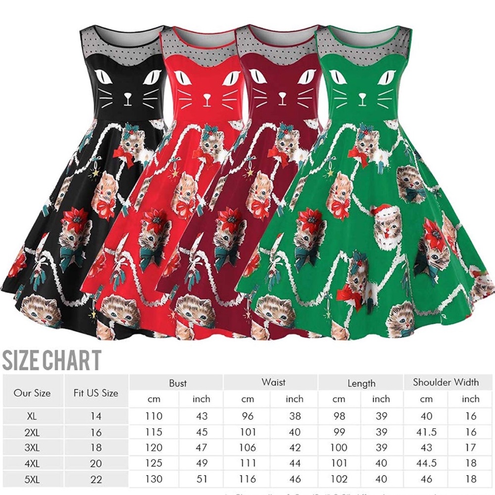 Plus Size Black Kitten Holiday Flattering Dress - Picture 5 of 5